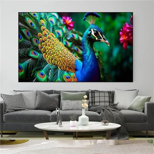 Senyanr Tierischer Pfau Leinwand Bilder Poster Modern Wandbilder für Deko Wohnzimmer Schlafzimmer Wanddeko Pictures Posters 80x120cm