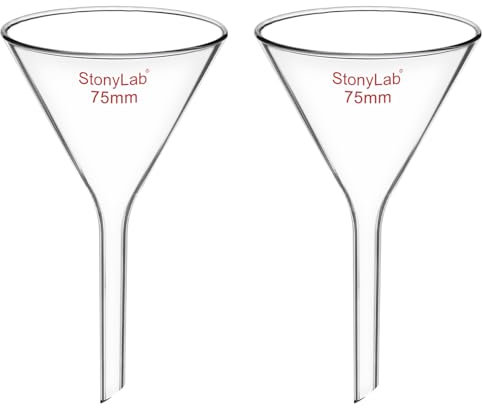 stonylab Imbuto di Vetro, Confezione da 2 Imbuti Filtranti a Stelo Corto in Vetro Borosilicato a Parete Pesante Vetreria da Laboratorio, Diametro 75 mm