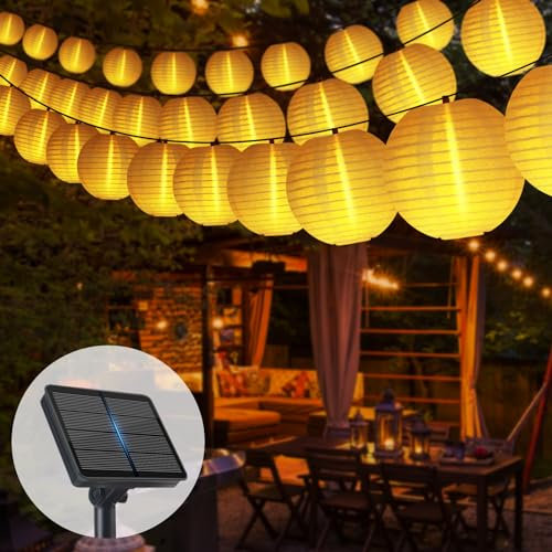 Solar Lichterkette Aussen Lampions mit Upgrade Solarpanel, 11M 30 LED Laternen 1050Mah Lichterkette Außen Solar mit Memoryfunktion, 8 Modi Lampions Außen Wetterfest für Garten,Terrasse,Hochzeit Deko