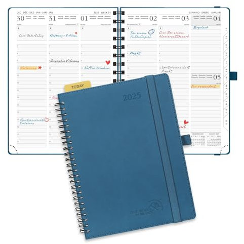 POPRUN Kalender 2025 Wochenplaner Ringbuch mit Softcover, ca. A5 (22 x 16,5 cm), 12-Monate-Terminplaner (Jan.2025-Dez.2025) 1 Woche 2 Seite mit 100 GSM Zertifiziertem Papier - Marineblau