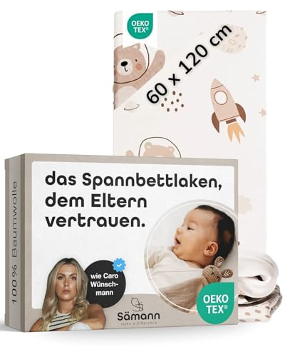 Sämann® Spannbettlaken Spannbetttuch Jersey 100% Baumwolle, 75x100, 100x100, 120x120 cm, Bettlaken für Laufgitter (Space Adventure, 60x120 cm)