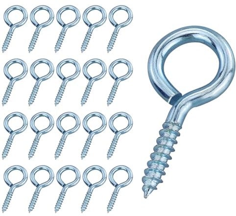 20 PCS Eyelet Screws, Eyed Screw Hook 30mm, Self Tapping Screws, Tightening Screw, Ring Screw, Ceiling Hook, Galvanized Eyebolt, Screw Hole Nail, for Wood, Fixing Wires, Indoor and Outdoor