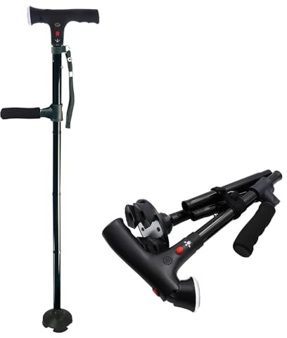 POFET Gehstock Faltbar mit LED-Licht, Gehhilfe für Senioren & Erwachsene, Gehstock Herren Damen mit Tragetasche, Tragbar Gehstock Klappbar, Geschenke zum Festival