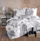 ZIRVEHOME Bettwäsche 155x220 cm. 2 teilig Set weiß 100% Baumwolle Bettbezug grau geblümt Kissenbezug 80x80 cm. Rohan V1