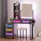 yoofun LED Dressing Table With Mirror And Stool, Auto Sensor Vanity Desk with Charging Station, Modern Glass Top Makeup Table Set with 5 Drawers for Bedroom (Gray)
