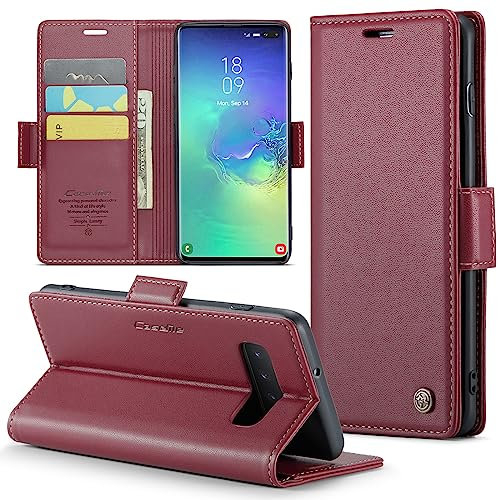 Rerzoiro Case for Samsung Galaxy S10 Plus Wallet Case, RFID Blocking PU Leather Flip Folio Cover Card Holder Kickstand Shockproof Phone Case Compatible with Samsung Galaxy S10 Plus, Red