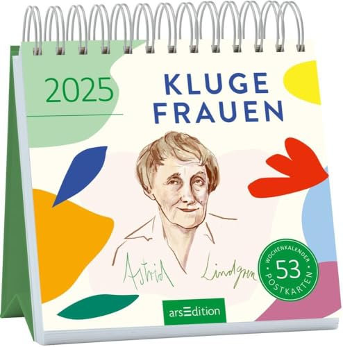 Kluge Frauen - Postkartenkalender 2025 - arsEdition-Verlag - Aufstellbar - Wochenkalender mit 53 Postkarten mit Zitaten von starken Frauen - 17 cm x 17 cm