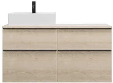 burgbad Eqio Keramik-Aufsatzwaschtisch quadratisch, links, inklusive Waschtischunterschrank mit 4 Schubladen, Breite 1200mm, SGUS120LF3180C0001G0252, Farbe: Eiche Dekor Cashmere/Eiche Dekor