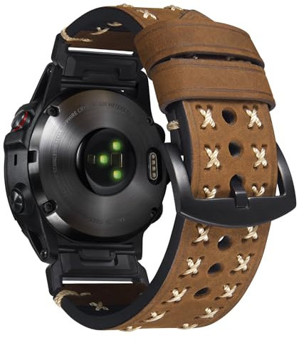 BINLUN Kompatibel mit Garmin Uhrenarmbänder 22mm/26mm Uhrenarmband aus Echtem Leder Crazy-Horse X-förmige Route Armbänder Passend für Fenix/für Forerunner/für Enduro/für Descent(Braun,26mm)