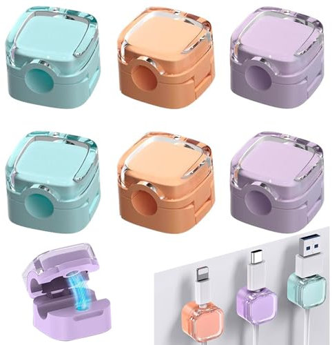6 Pack Cable Clips with Self Adhesive, Adjustable Cable Tidy, Cord Cable Management Cable Organiser Magnetic Cable Holder Wire Holder Organiser for USB, HDMI, Wall, Car, Office, Home (Multicolor)