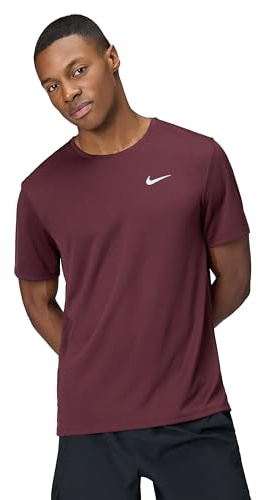 Nike Miler Dri-Fit DV9315-652 Uv Short Sleeve Running Top, Burgundy Crush/Reflective Silv, XL