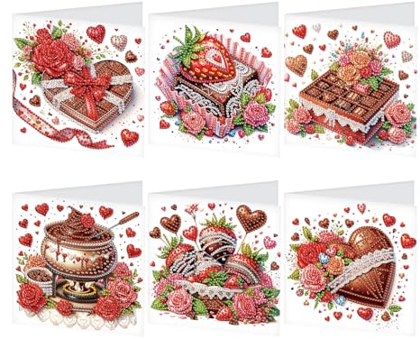 JISHSHAY 6er Set Diamond Painting Grußkarten Dessert Diamant Painting Geburtstagskarten Dessert Basteln Erwachsene Hochzeitskarten Mosaik Bastelset Erwachsene Crystal Art Dankeskarten mit Umschlag