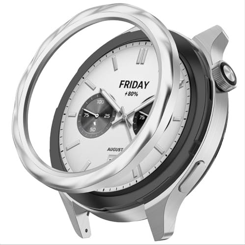 GIOPUEY Acero Inoxidable Anillo para Xiaomi Watch S4/Watch S3, Bezel Styling Ring Adhesive Cover Protector Anti arañazos y colisiones - D-Silver