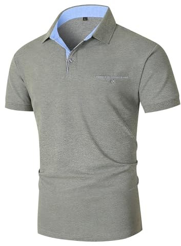 KUNJLELP Mens Polo Shirt Regular-Fit Cotton Pique Short Sleeve Golf Polo Shirts,Grey 46,XL