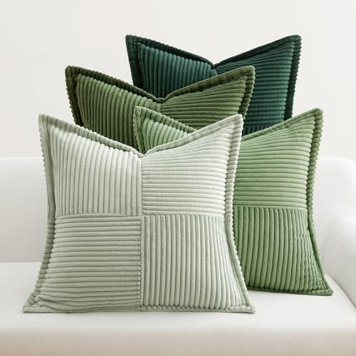 EMEMA Kordsamt Kissenbezüge Weihnachten 4er Set Dekokissen Kissenhülle Sofakissen Weich Dekorativ Kissenbezug 40x40 cm Zierkissen Couchkissen für Wohnzimmer Schlafzimmer Grün Serie