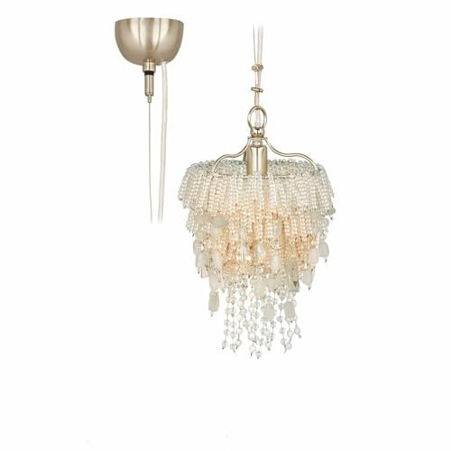 Loberon Leuchter Zamanah, Handgefertigt, Vielzahl Verschiedener Glasperlen, Funkelndes Design, Hängelampe, Kronleuchter, Eisen, Glas, Creme