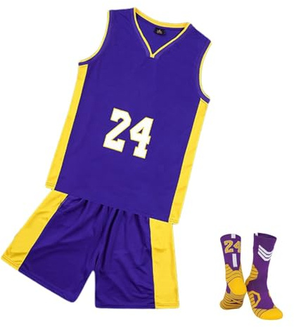 duzhengzhou Für Kinder Basketball Jersey Set Nr.23/24 Basketball Trikot Mit Socken Sleeveless Basketball Trikot(KEB,XL)