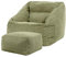 Icon Natalia Sitzsack Sessel mit Hocker für Erwachsene, Salbeigrün, Flauschiger Cord Stoff, Riesen Sitzsack Samt mit Füllung, Bean Bag Chair, Bequemer Sessel Wohnzimmer, Lounge, Schlafzimmer, Büro