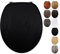 Fanmitrk Black Toilet Seat Wooden, MDF Moulded Wood Toilet Seat with Adjustable Zinc Alloy Hinges with Bottom Fixings, Easy to Clean and Install (JHE1889-02)