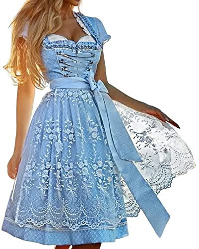 Generisch Dirndl - Robe midi pour femme - Robe traditionnelle Dirndl - Jupe traditionnelle - Tablier long - Tablier pour fille - Chemisier Dirndl - Mode traditionnelle - Costume élégant - Coton