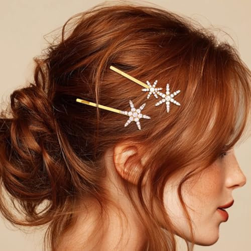 Flovel 2er Set Glitzernde Stern-Haarspangen Silberne Sternen Haarklemme Handbesetzte Strass Haaraccessoires für Damen