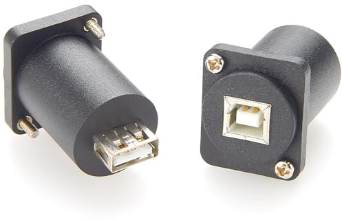 D-Type USB B to A Panel Mount Connectors USB 2.0 Female Data Adapter Solderless USB Type B to USB 2.0 Threaded Fixed Adapter (1pc)