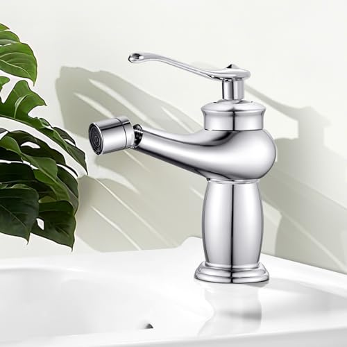 Rehomthy Robinet de Bidet Monocommande, Mitigeur Lavabo Robinet de Salle de Bains avec Bec Pivotant, Raccord Standard G3/8, Chromé