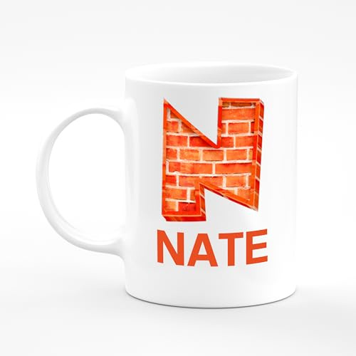 Amelia Gould Apparel Nate Brick Effect Letter Alphabet Name Mug Gift 11oz Ceramic Coffee Tea Cup
