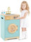 COSTWAY Lavadora de Juguete para Niños, Lavadora Infantil con Detergente y Desinfectante de Manos, Juego de Cocina de Madera con Fregadero, Cajón y Rueda Giratoria, para Niños de 3+ Años