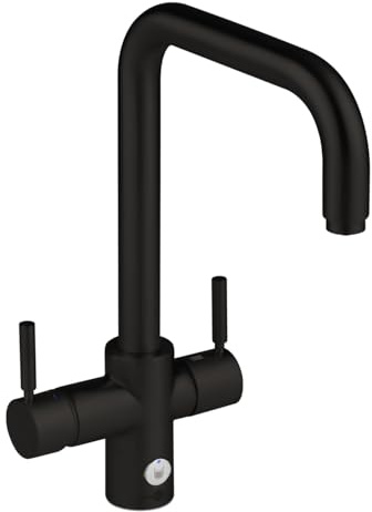 InSinkErator 4 in 1 U-Shape Kitchen Sink Mixer Tap, Water Filter Tap & NeoTank, Instant Hot, Cold, Filtered & Near-Boiling Water Faucet, Velvet Black