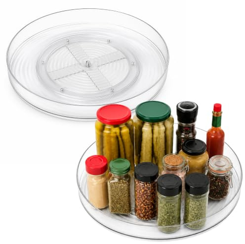 Lazy Susan Cupboard Organiser, Rotating Spice Rack Turntable 360°Rotating Suitable for Kitchen, Bathroom, and Dressing Table, Fridge, The New Home Essentials 30X3.3 2pc