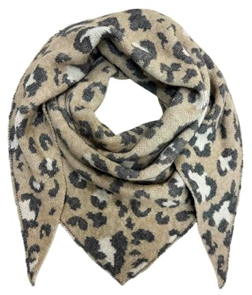 Jeamis XXL Dreieck Strickschal Leopard Warmer Winter Schal Fashion Tuch Dreieckschal Schlauchschal Stola Herbst Frühling Wolle Tuch Leo Italy