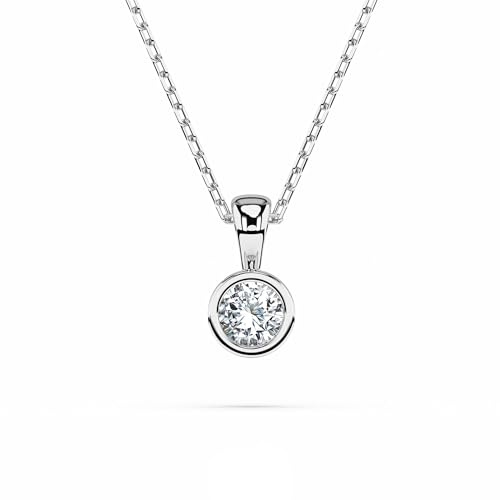 EDELIND Goldkette Damen 585 Echtgold Diamant Anhänger 0.1 Ct - mit Ankerkette Gold 45 cm, Längenverstellbar - Gelbgold Roségold oder Weißgold - mit Geschenkbox