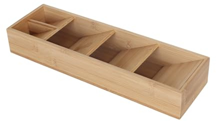 Relaxdays Besteckorganizer, 5 Fächer, Besteckkasten platzsparend, natur | HBT 6x40x12cm, Besteckeinsatz Schublade, Bambus