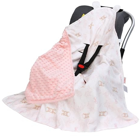 LAT Baby Einschlagdecke Babyschale, Decke Kinderwagen 90x90cm, Baumwolle Universal Babydecke Doppelseitig für Buggy Autositz (Ganzjahres, Kaninchen)
