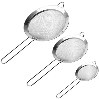 YEDPGUE 3 Pièces Passoire Inox, Tamis Cuisine avec Poignée, Passoires à Huile Passoire Filtre de Maille, pour Pâtisserie, Nouille, Riz, Blanc d'Oeuf (Argent)