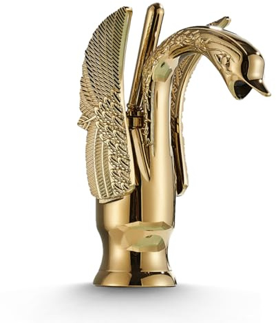 Ari Waschtischarmatur SWAN Wasserhahn Badezimmer Waschtisch Badarmatur für Waschbecken, Messingkörper, Keramikventil, integrierter Belüfter, Einlochmontage, Schwan Design (Gold, Niedrig)