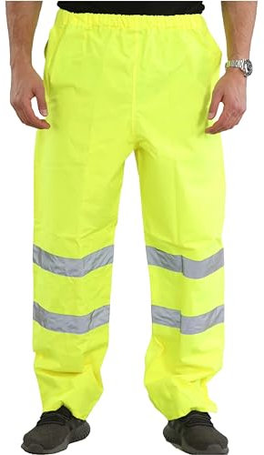 shelikes Mens Hi Vis Safety Waterproof Rain Over Trouser Work High Viz Visibility Pants_YELLOW_L