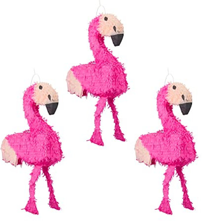 Relaxdays 3er Set Pinata Flamingo, zum Aufhängen, Kinder, Mädchen, Geburtstag, zum Befüllen, HxBxT: 80 x 40 x 14 cm, rosa-pink