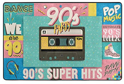 My Daily Retro 90er Pop Music Party Teppich 1,2 x 1,8 m, für Wohnzimmer, Schlafzimmer, Küche, dekorativ, leichter Schaumstoff, bedruckt 2' x 3' multi