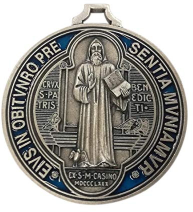 Eurofusioni Heiliger Benedikt Handbemalte Versilberte Medaille - Durchmesser 7 cm