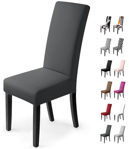 Stuhlhussen 2Stück,Stretch-Stuhlbezug elastische moderne Husse Elasthan Stretchhusse Stuhlbezug Stuhlüberzug.bi-elastic Spannbezug,sehr pflegeleicht und langlebig Universal(2 StückSilber-Dunkelgrau)