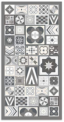 Panorama Alfombra Vinílica - Modelo Estilo Hidráulica Color Gris 80x300 cm - Varios tamaños - Decoración Hogar, Cocina y Salón