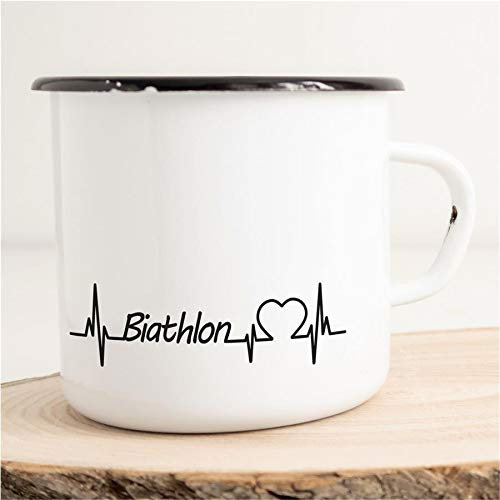 Huuraa Emaille Tasse Biathlon Geschenk Kaffeebecher Vintage 300ml Biathlon Geschenkidee