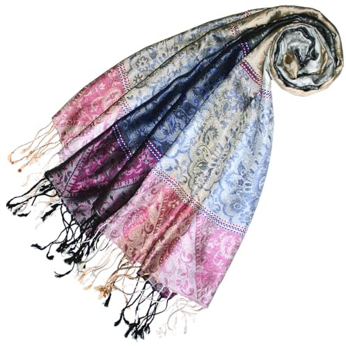 Lorenzo Cana Pashmina Damen - Schal Schaltuch jacquard gewebt 100% Seide Paisley Muster Seidenschal Seidentuch Hellblau Rosa 78640