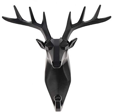 Kepfire Kreativ Zuhause Zimmer Dekoration Tierkopf Hirsch Schwarzes Harz Kleiderhaken Wandhaken Wandhalterung Haken Kleiderbügel Garderobe