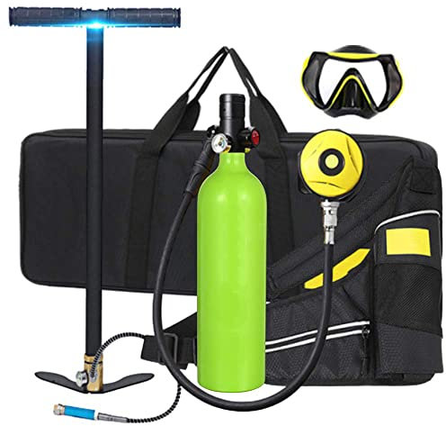 Sauerstoffflasche Tauchen Scuba Diving Mini Tauchflasche Tragbare Tauchausrüstung Tauchausrüstung Set Taucher Ausrüstung mit Sauerstoffmaske Hochdruck Luftpumpe Tauchen atmen Unterwasse,Grün,1L