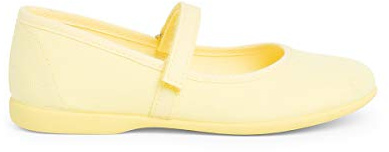 Pisamonas Mädchen Riemchenballerinas Aus Stoff Mit Dünnem Klettverschlussriemen Größe 35 Farbe Zitronengelb