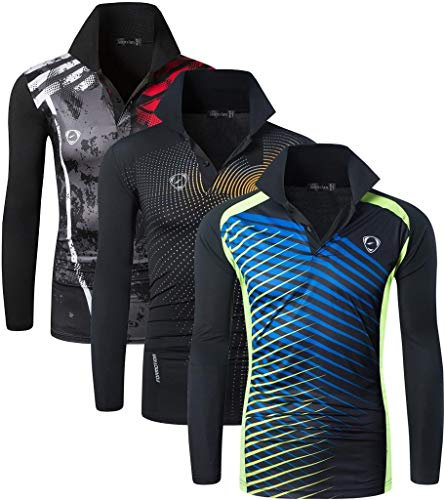 jeansian Men's Sport Long Sleeves Polo T-Shirts Tee Shirt 3Packs LA287_306_307_Black_XXL