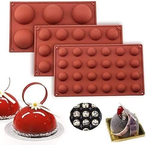 Akls Chocolate Moulds,Bakeware Set Silicone Mold for Cake Decoration Jelly Pudding Candy Chocolate, Half Ball Sphere Silicone Mold, 6 Holes Semicircle 15 Holes Semicircle 24 Holes Semicircle